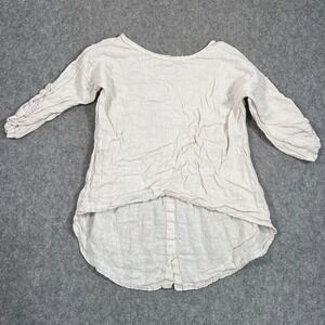 Terzo Millennio White 3/4 Roll-Tab Sleeve High Low Tunic Top Women's Size Small